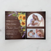 Sunflowers Lavender QR Code Wood Wedding 招待状 (内部)