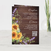 Sunflowers Lavender QR Code Wood Wedding 招待状 (裏面)