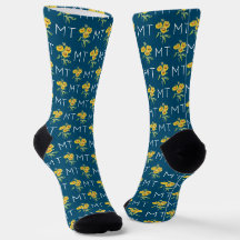 Sunflowers & Leaves Monogram Blue Pattern
