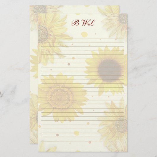 Sunflowers Lined Monogram Writing Paper 便箋 (正面/裏面)