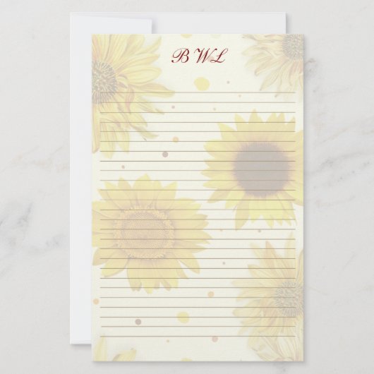 Sunflowers Lined Monogram Writing Paper 便箋 (正面)