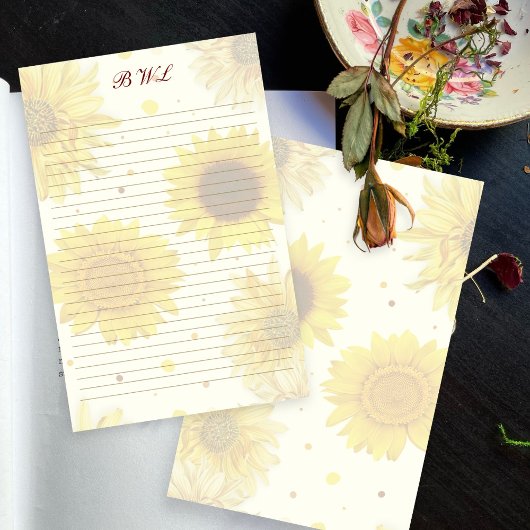 Sunflowers Lined Monogram Writing Paper 便箋