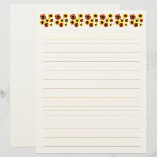 Sunflowers Lined Stationery Paper レターヘッド (正面/裏面)