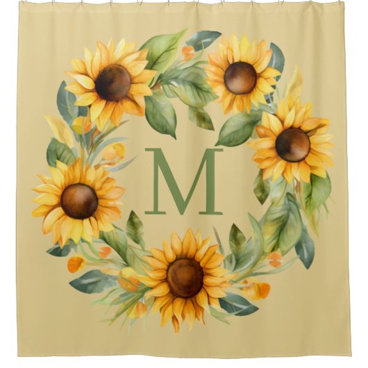 Sunflowers Monogram Shower Curtain シャワーカーテン (正面)