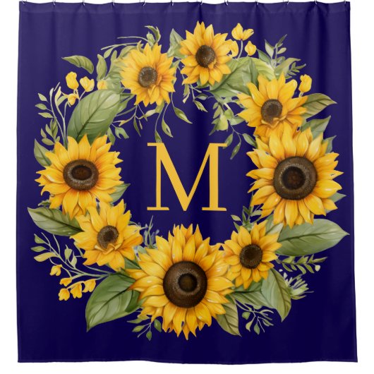 Sunflowers Monogram Shower Curtain シャワーカーテン (正面)