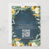 Sunflowers Navy Blue Wood Rustic QR Code Wedding 招待状 (裏面)
