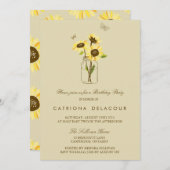 Sunflowers on Mason Jar Birthday Party招待 招待状 (正面/裏面)