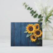 Sunflowers on Navy Blue Wood ポストカード (スタンド正面)