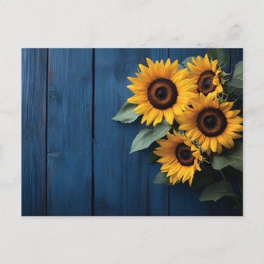 Sunflowers on Navy Blue Wood ポストカード (正面)
