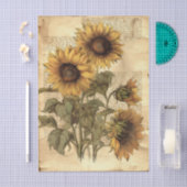 Sunflowers on Worn Style Parchment with Script 薄葉紙 (クラフト)