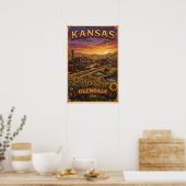 Sunflowers Over Glendale Kansas Landscape ポスター (キッチン)