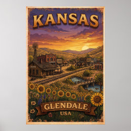 Sunflowers Over Glendale Kansas Landscape ポスター