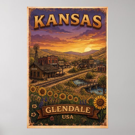 Sunflowers Over Glendale Kansas Landscape ポスター (正面)
