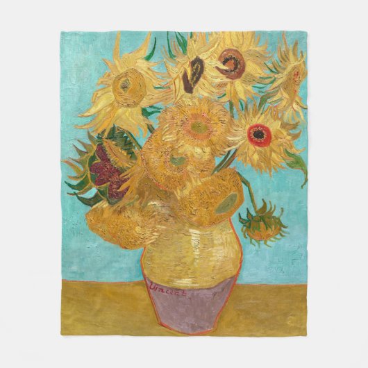 Sunflowers, Post Impressionist Still Life Painting フリースブランケット (正面)