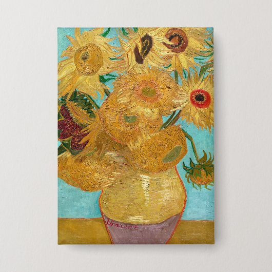 Sunflowers, Post Impressionist Still Life Painting 缶バッジ (正面)