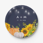Sunflowers Pumpkins String Light Rustic Wedding ペーパープレート (正面)