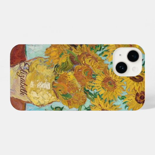 Sunflowers Red Orange Yellow Blue Van Gogh iPhoneケース (裏面横)