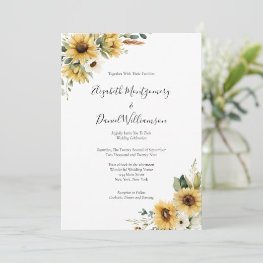 Sunflowers Rustic Farmhouse Elegant Formal Wedding 招待状 (スタンド正面)