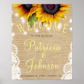 Sunflowers rustic lace burlap wedding welcome sign ポスター (正面)