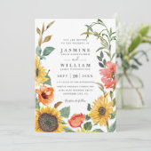 Sunflowers Rutic Country Elegant QR Code Wedding 招待状 (スタンド正面)