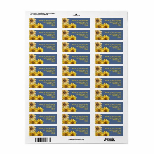 Sunflowers Slate Blue Return Address Labels  ラベル (フルシート)