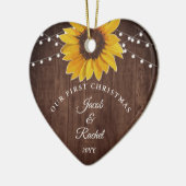 Sunflowers String Light Rustic Our First Christmas セラミックオーナメント (左)