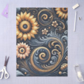 Sunflowers & Swirls Navy Blue Gold Decoupage  薄葉紙 (クラフト)