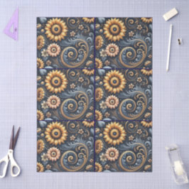 Sunflowers & Swirls Navy Blue Gold Decoupage  薄葉紙