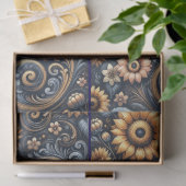 Sunflowers & Swirls Navy Blue Gold Decoupage  薄葉紙 (ギフト)