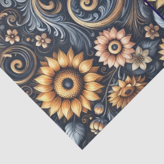 Sunflowers & Swirls Navy Blue Gold Decoupage  薄葉紙 (詳細)