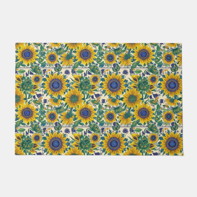 Sunflowers Ukrainian folk art Door Mat ドアマット (正面)