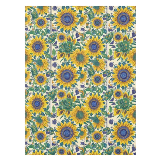 Sunflowers Ukrainian folk art motifs Tablecloth テーブルクロス (正面)