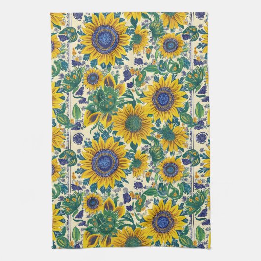 Sunflowers. Ukrainian folk art pattern. キッチンタオル (縦)