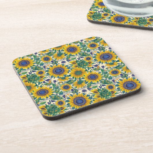Sunflowers. Ukrainian folk art pattern. コースター (左側)