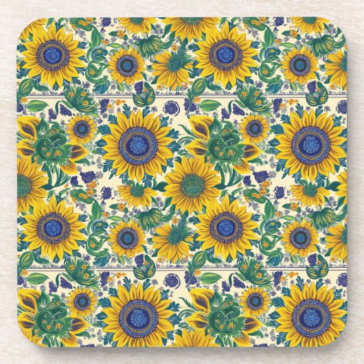 Sunflowers. Ukrainian folk art pattern. コースター (正面)