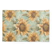 Sunflowers Watercolor Blue Background 枕カバー (裏面)