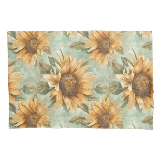 Sunflowers Watercolor Blue Background 枕カバー (正面)