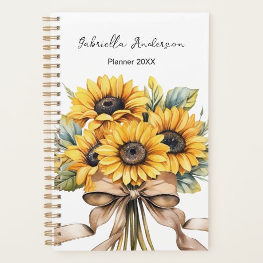 Sunflowers Watercolor Custom Name   プランナー手帳 (正面)