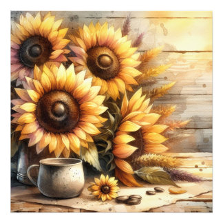 Sunflowers Watercolor Painting フォトプリント