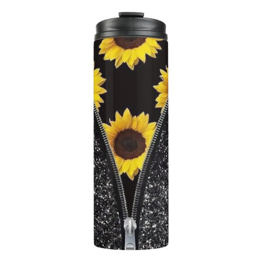Sunflowers With Black Glitter in Zipper Design タンブラー (正面)