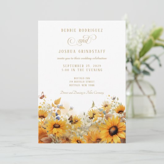Sunflowers with Butterflies Wedding Invitation  招待状 (スタンド正面)