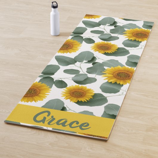 Sunflowers with Eucalyptus Leaves Pattern Custom ヨガマット (インサイチュ)