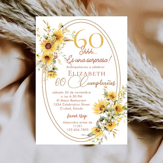 Sunflowers Women Spanish Surprise 60th Birthday 招待状