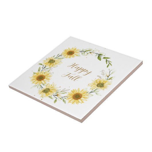 Sunflowers wreath with customizable text タイル (側面)