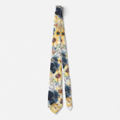 Sunflowers Yellow Navy Blue Flower Floral Neck Tie ネクタイ (正面)