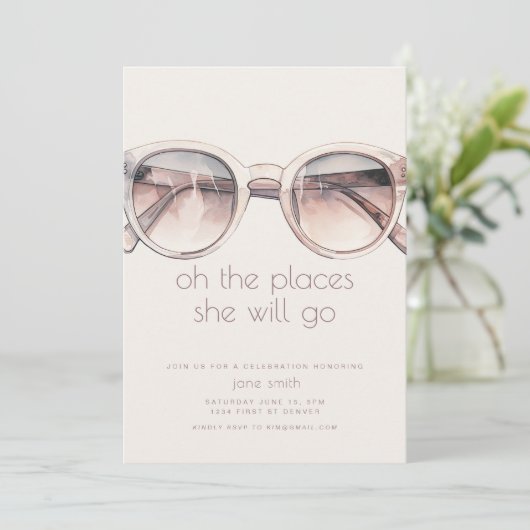 Sunglassを使用した再配置パーティの招待状テンプレート 招待状 (スタンド正面)