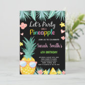 SunGlassブラックパイナップルパーティー誕生日 招待状 (スタンド正面)