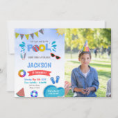 Sunglass Blue Cloud Pool Birthday Invitations phot 招待状 (正面)