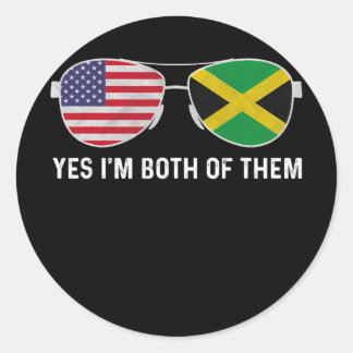 Sunglass Design Jamaican American Flag Patriotic ラウンドシール