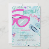 Sunglass Flip flops Sea Summer Birthday Party  招待状 (正面)